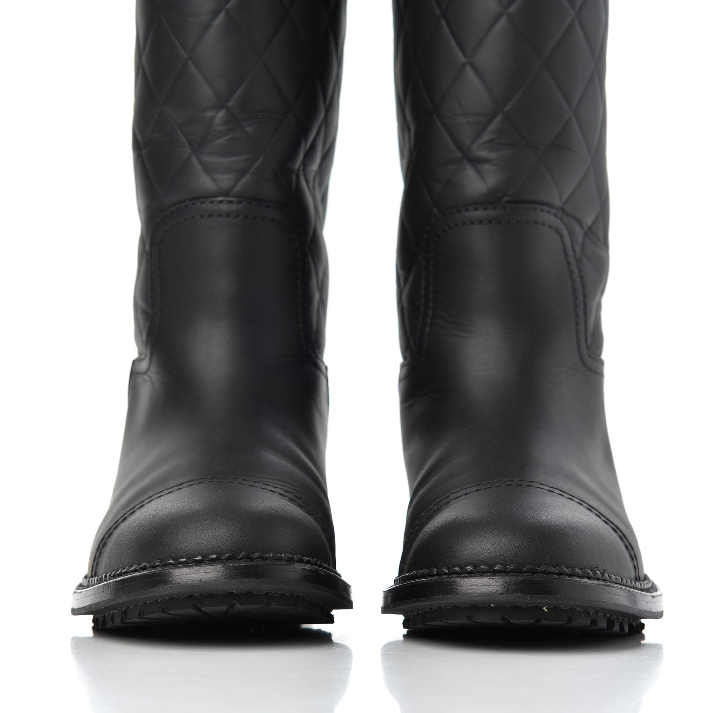Oily Calfskin Quilted High Boots 37.5 Black