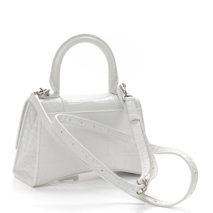 Balenciaga Shiny Calfskin Crocodile Embossed Hourglass Top Handle Bag XS White 3 of 12