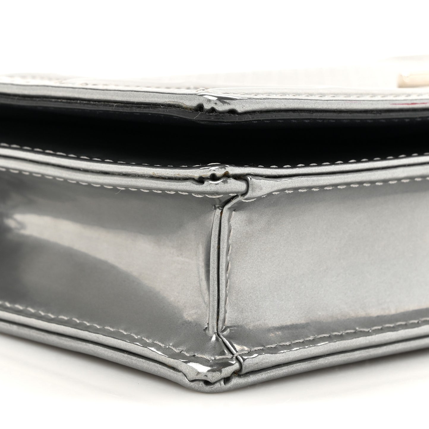 Metallic Patent Micro-Cannage Diorama Wallet on Chain Pouch Silver