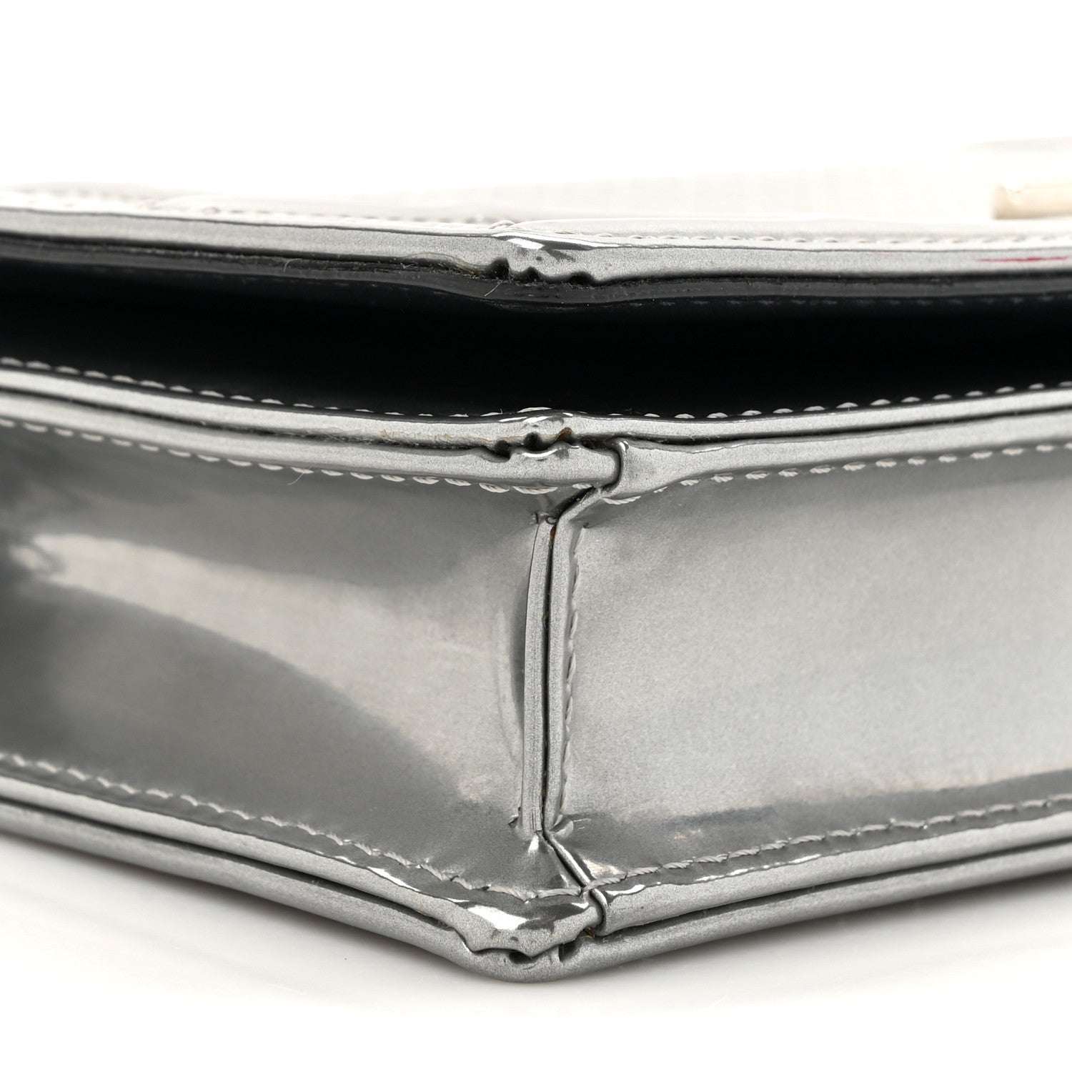 Christian Dior Metallic Patent Micro-Cannage Diorama Wallet on Chain Pouch Silver 10 of 13