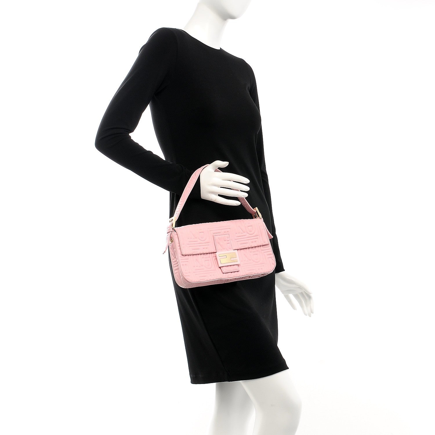 Fendi Nappa Logo Embossed Baguette Pink 2 of 10