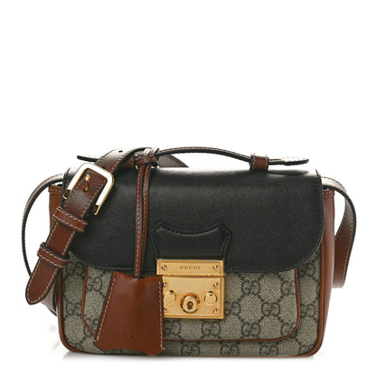 Gucci GG Supreme Monogram New Sakai Lux Calfskin Mini Padlock Flap Pocket Shoulder Bag Beige Ebony Black Cuir 1 of 10