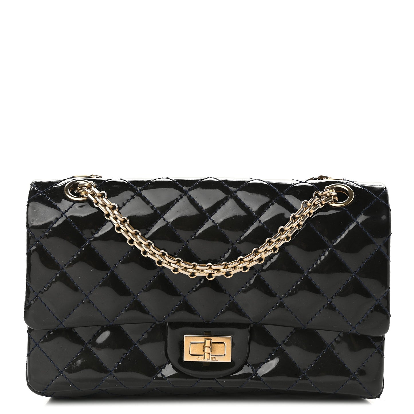 Patent Quilted Accordion Reissue 2.55 Flap Navy