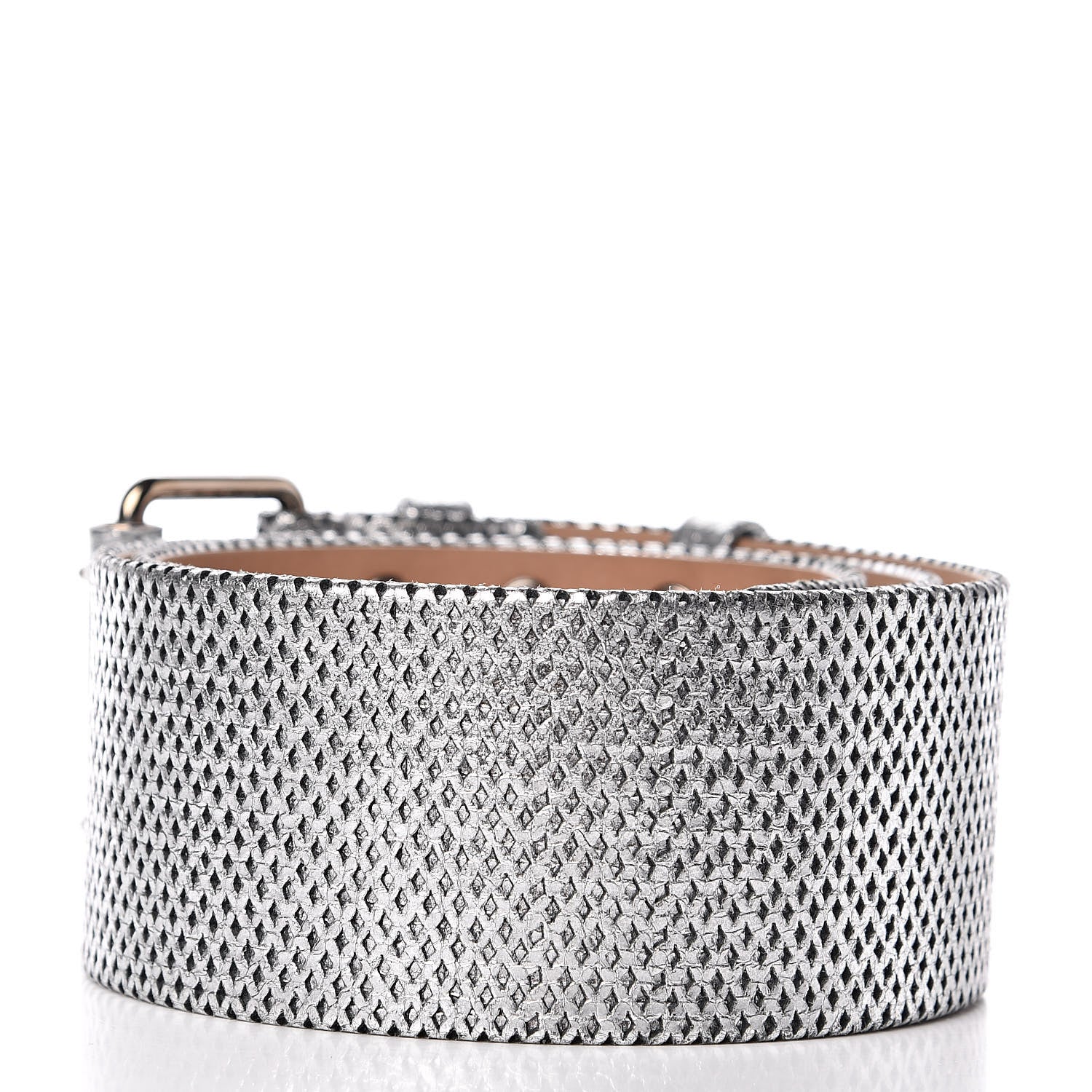 Chanel Metallic Calfskin Logo Wide Belt 85 34 Silver 3 of 5