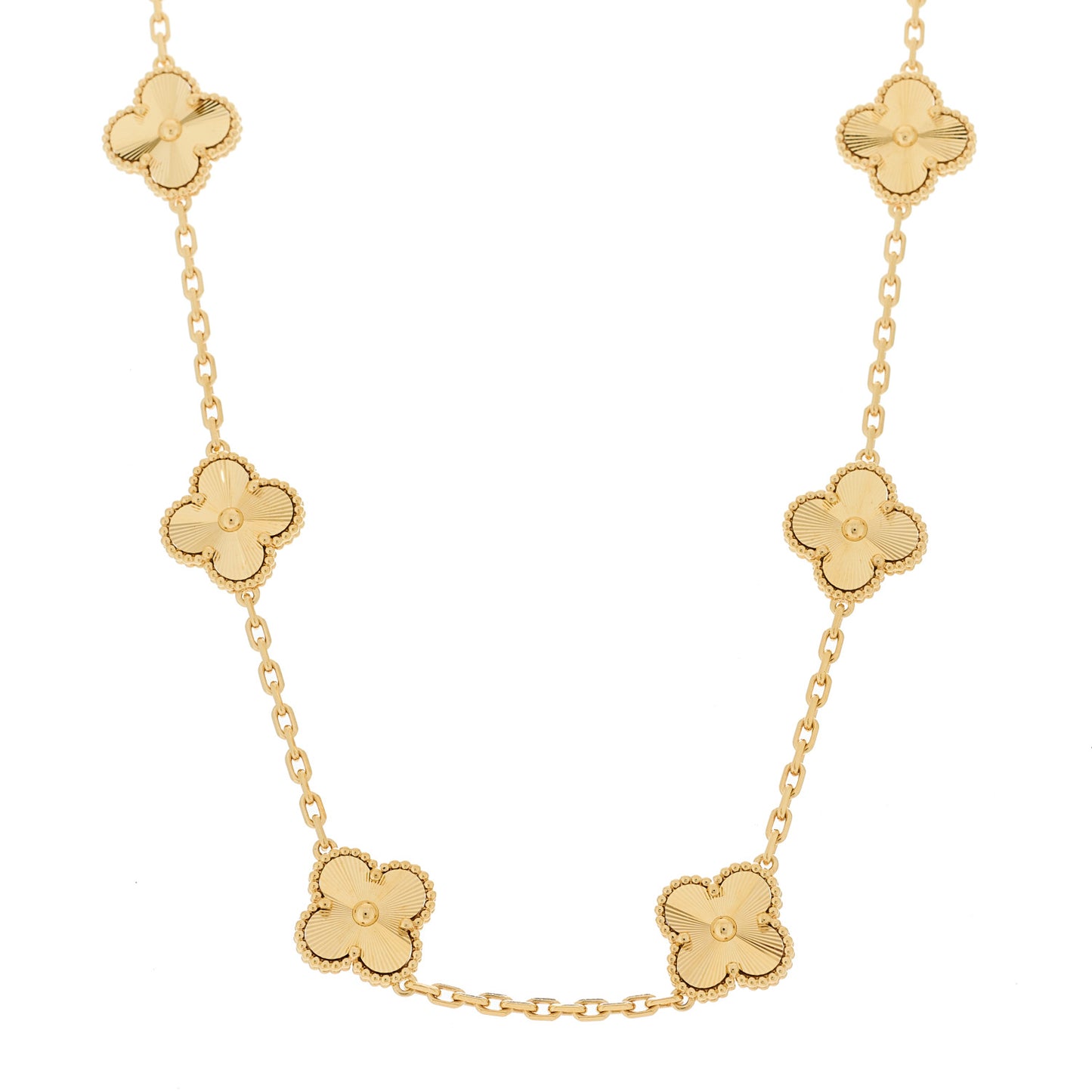 18K Yellow Gold 10 Motifs Guilloche Vintage Alhambra Necklace