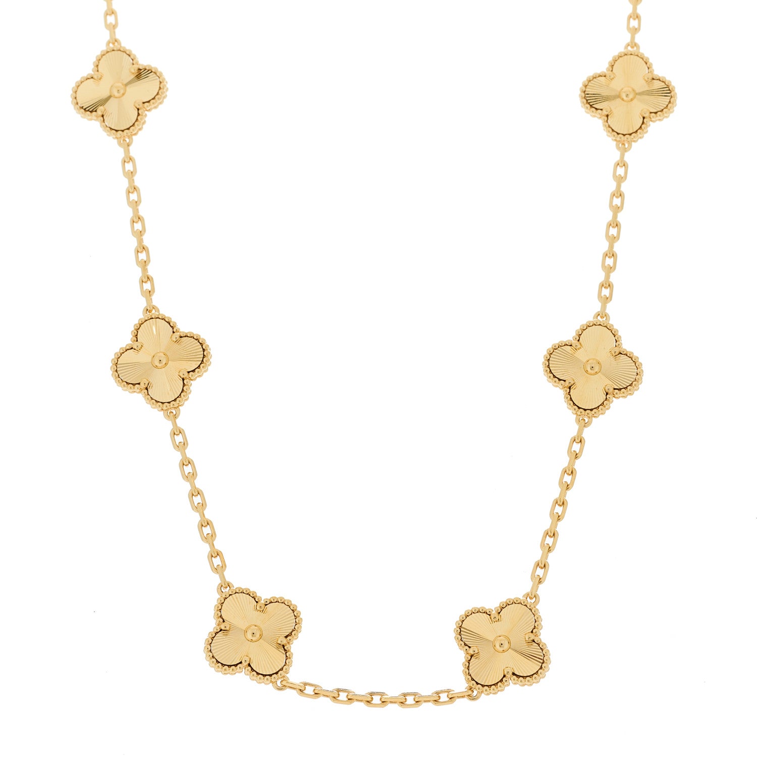 Van Cleef & Arpels 18K Yellow Gold 10 Motifs Guilloche Vintage Alhambra Necklace 1 of 7