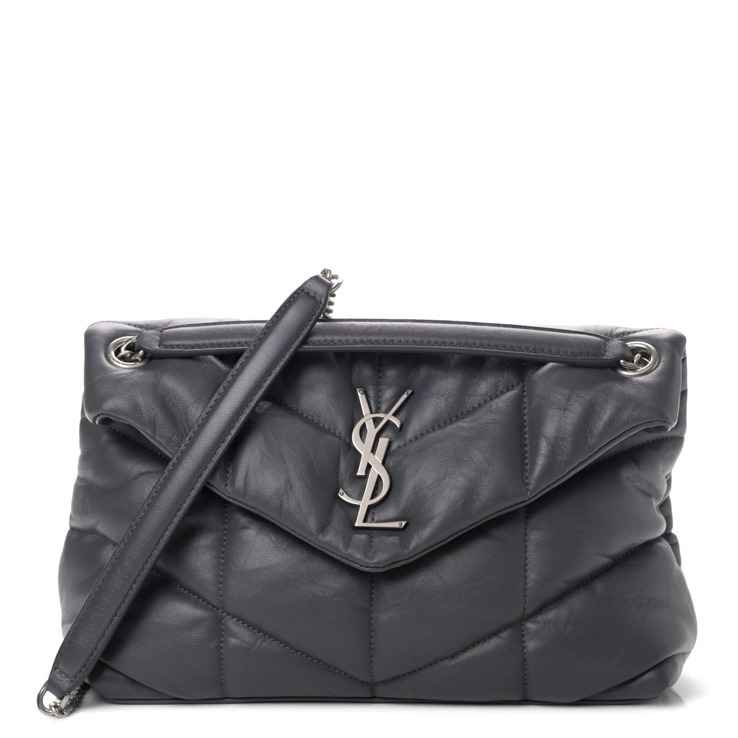 Lambskin Quilted Small Loulou Puffer Monogram Chain Satchel Concrete