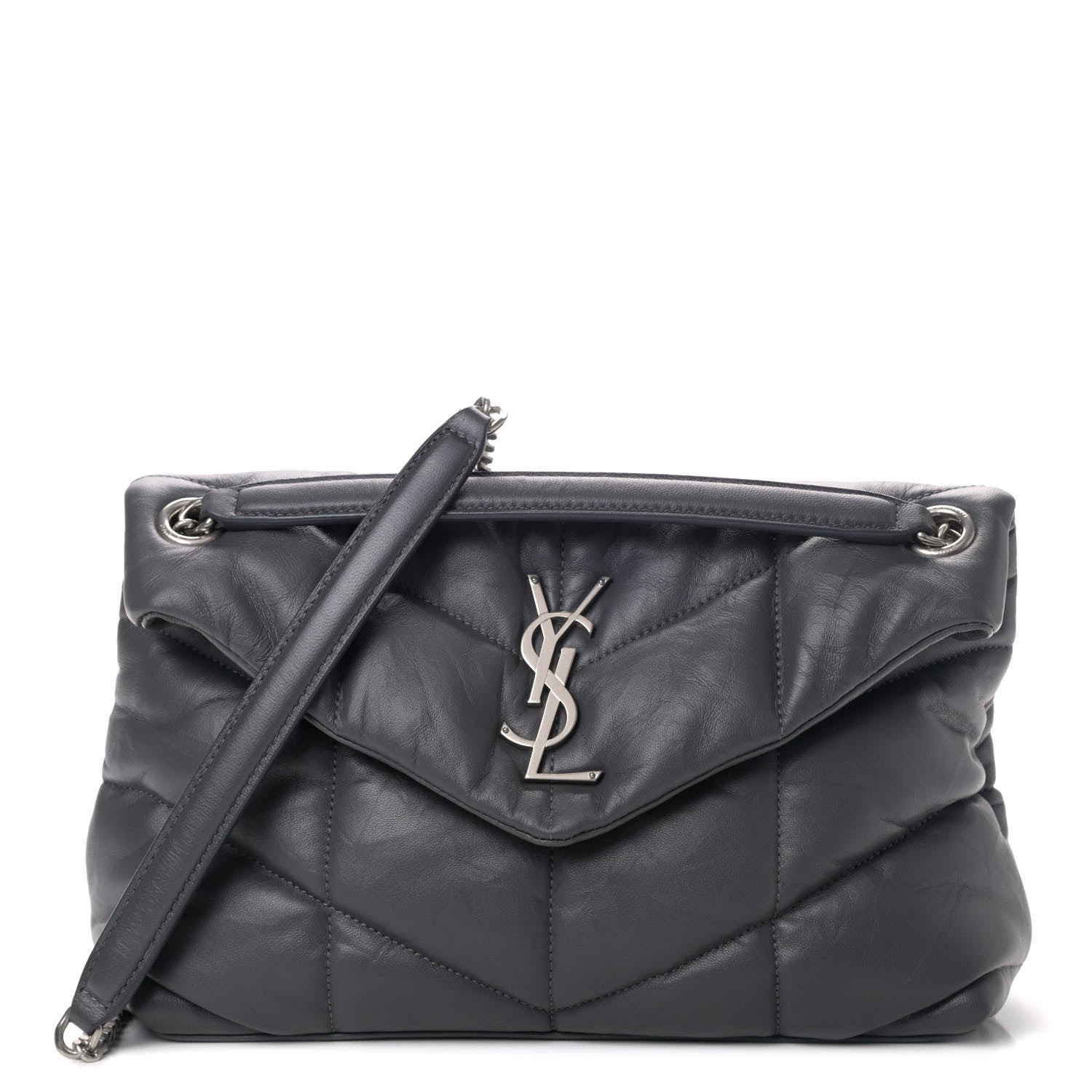 Saint Laurent Lambskin Quilted Small Loulou Puffer Monogram Chain Satchel Concrete 1 of 4