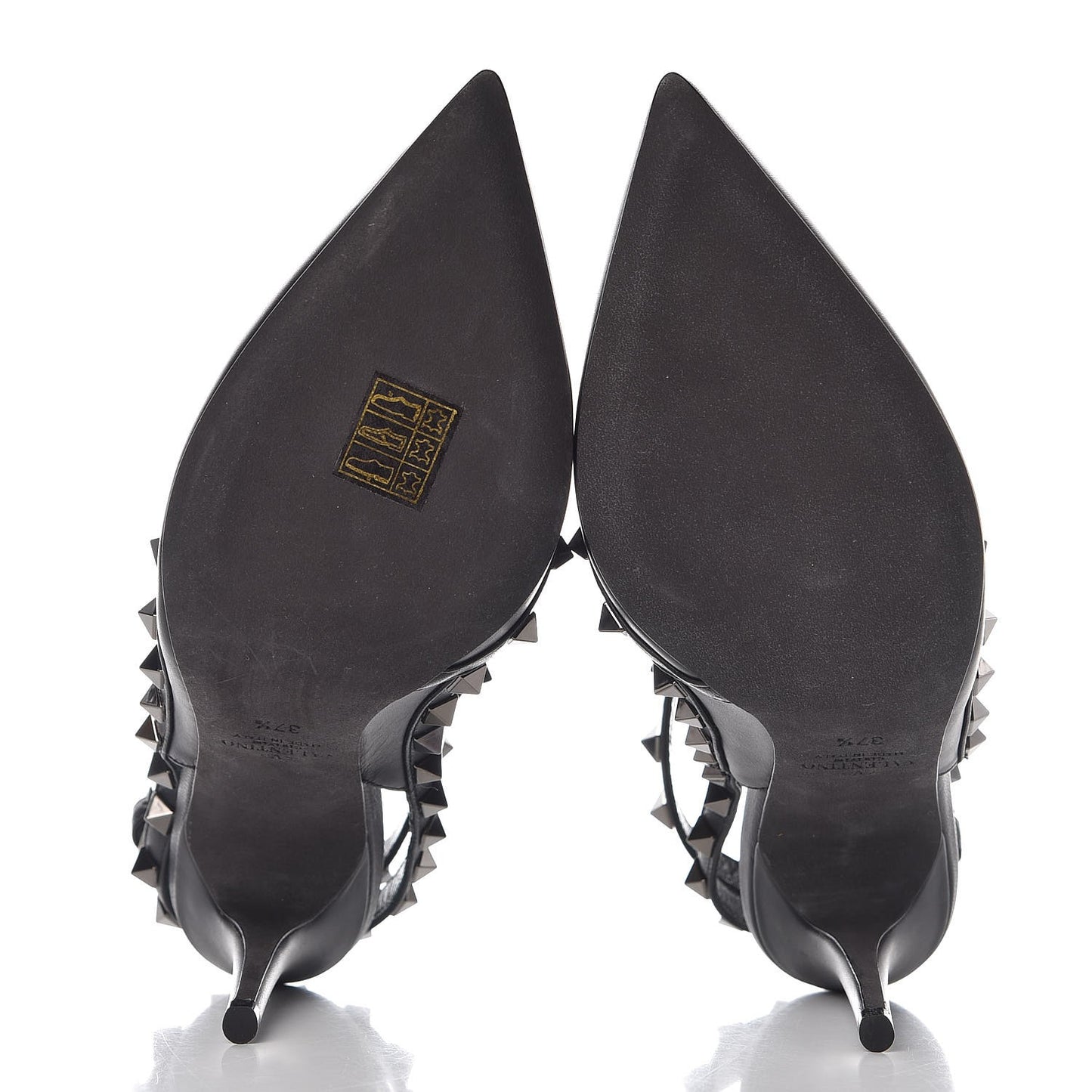Calfskin Nappa Rockstud Ankle Strap 100mm Pumps 37.5 Black