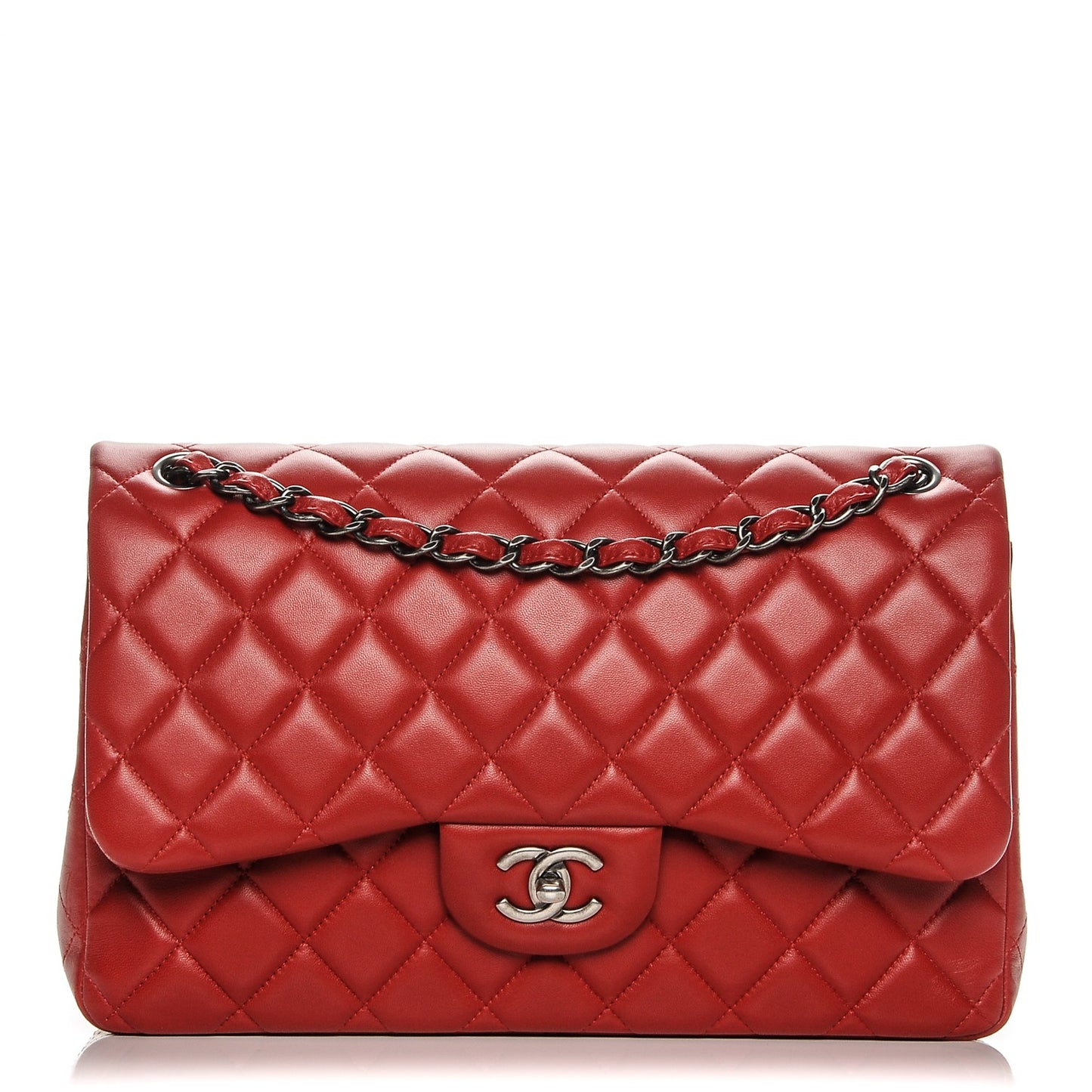 Lambskin Quilted Jumbo Double Flap Red