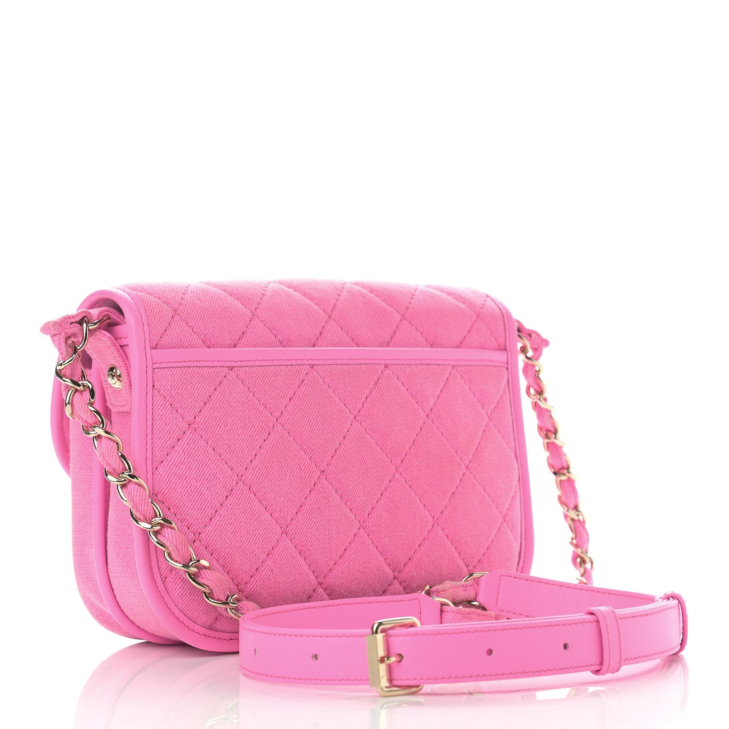 Denim Quilted Small Messenger Flap Neon Pink