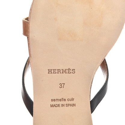 Hermes Calfskin Corfou Sandals 37 Naturel Black 9 of 10
