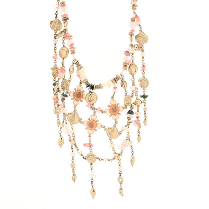 Chanel Pearl Stone CC Seashell Multi Strand Necklace Gold Pink Multicolor 1 of 3