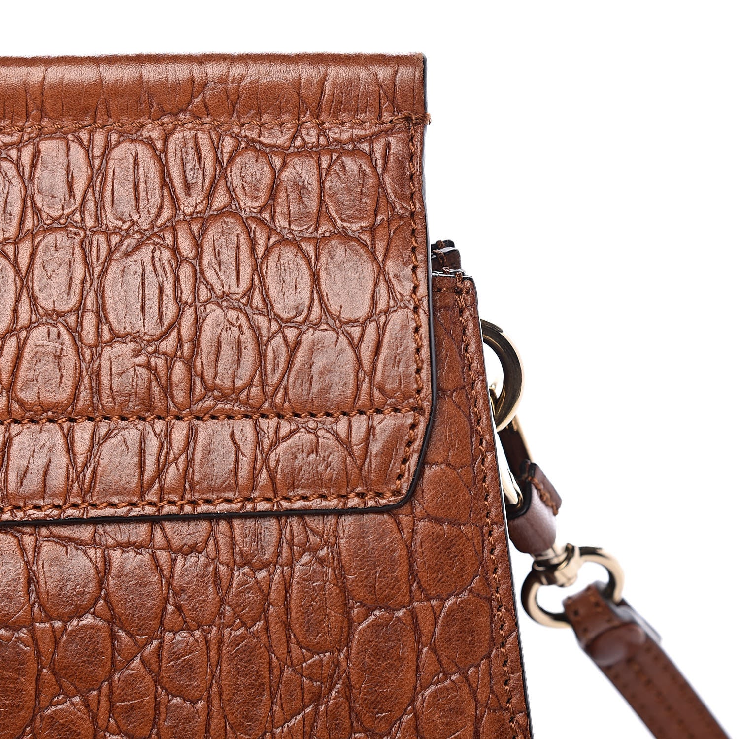 Chloe Calfskin Crocodile Embossed Medium Faye Shoulder Bag Mahogany 10 of 12