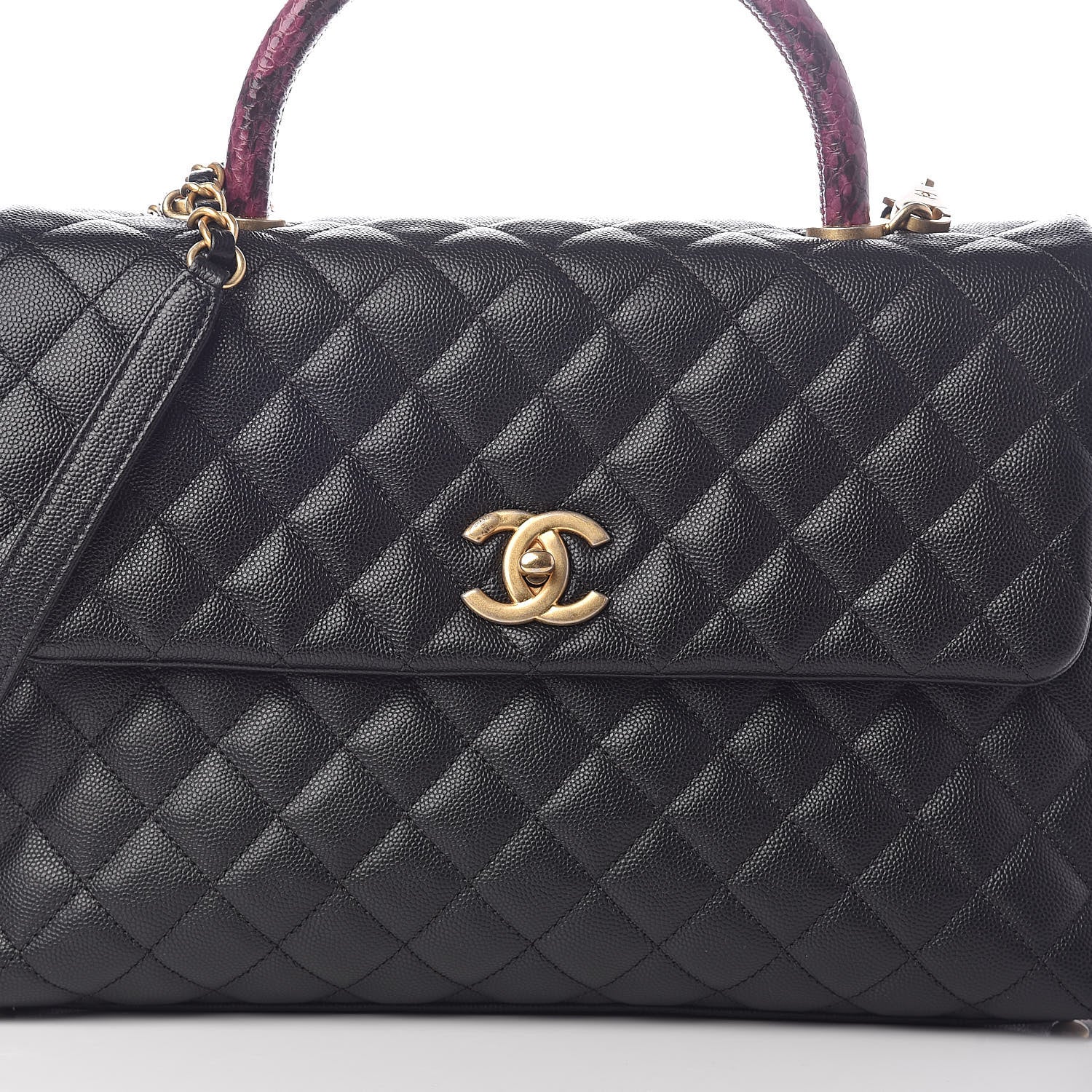 Chanel Caviar Elaphe Quilted Medium Coco Handle Flap Black Burgundy 8 of 11