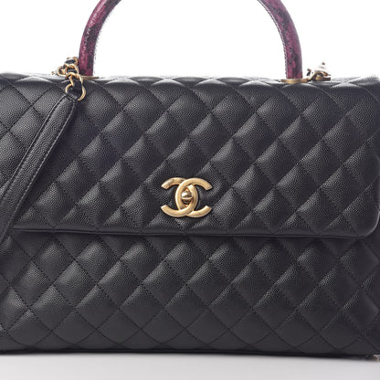 Chanel Caviar Elaphe Quilted Medium Coco Handle Flap Black Burgundy 8 of 11