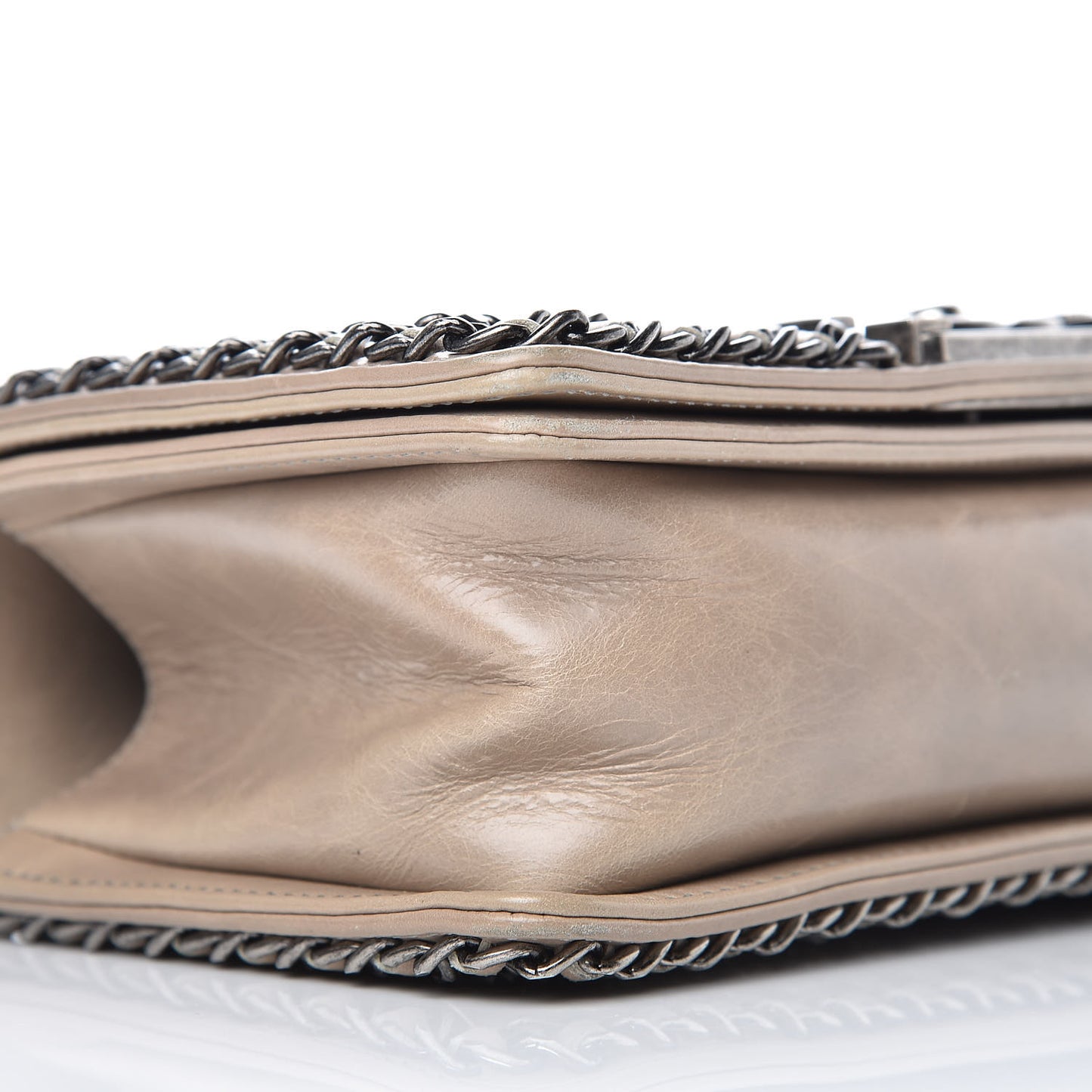 Glazed Calfskin Quilted Small Boy Chained Flap Beige