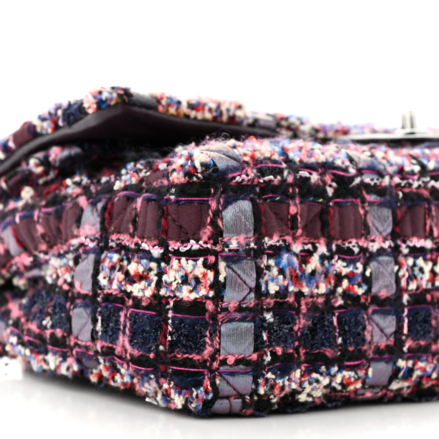 Tweed Quilted Medium Double Flap Dark Purple