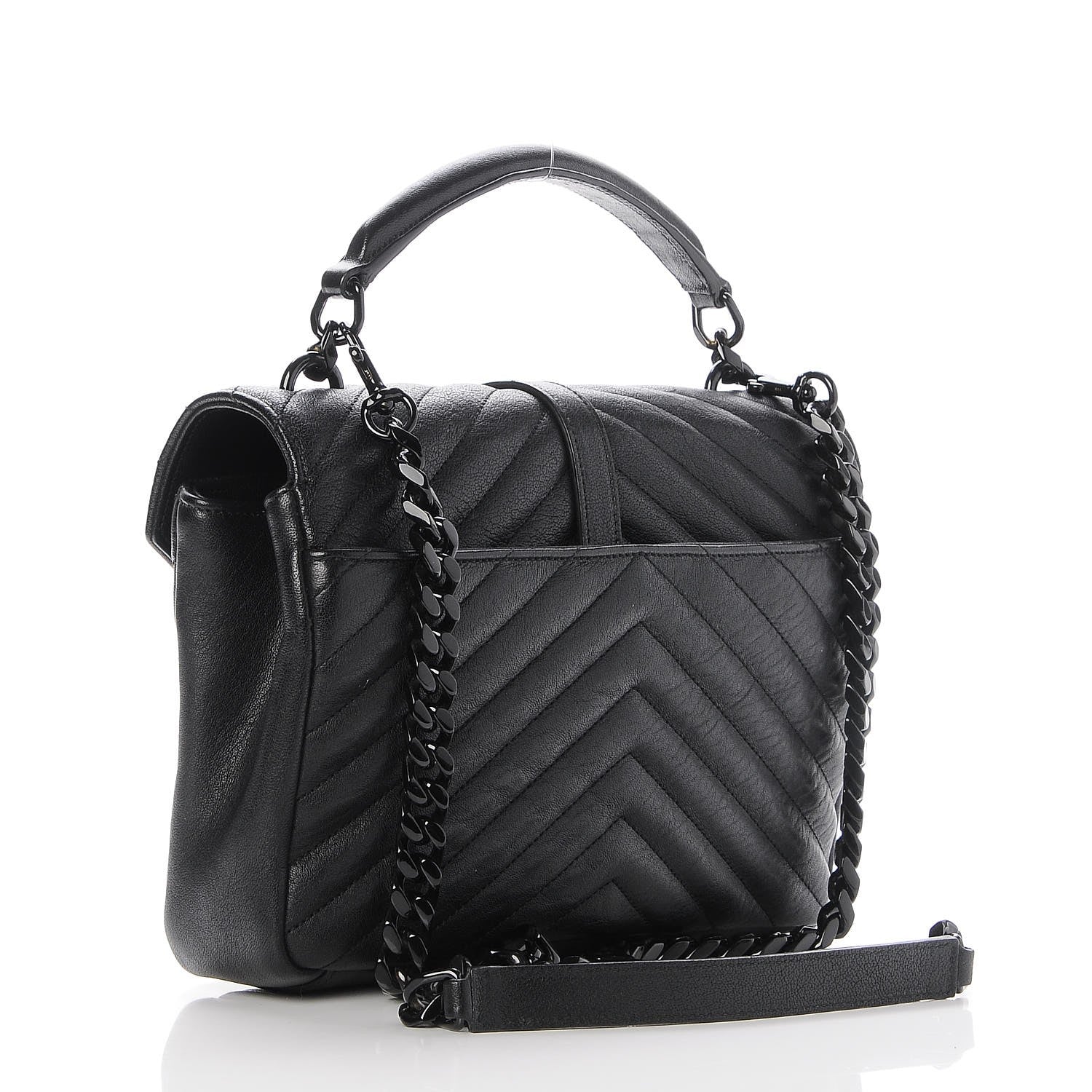 Saint Laurent Sheepskin Matelasse Chevron Monogram Medium College Bag Black 4 of 9