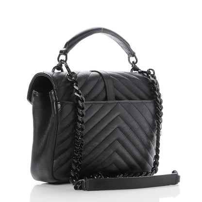 Saint Laurent Sheepskin Matelasse Chevron Monogram Medium College Bag Black 4 of 9