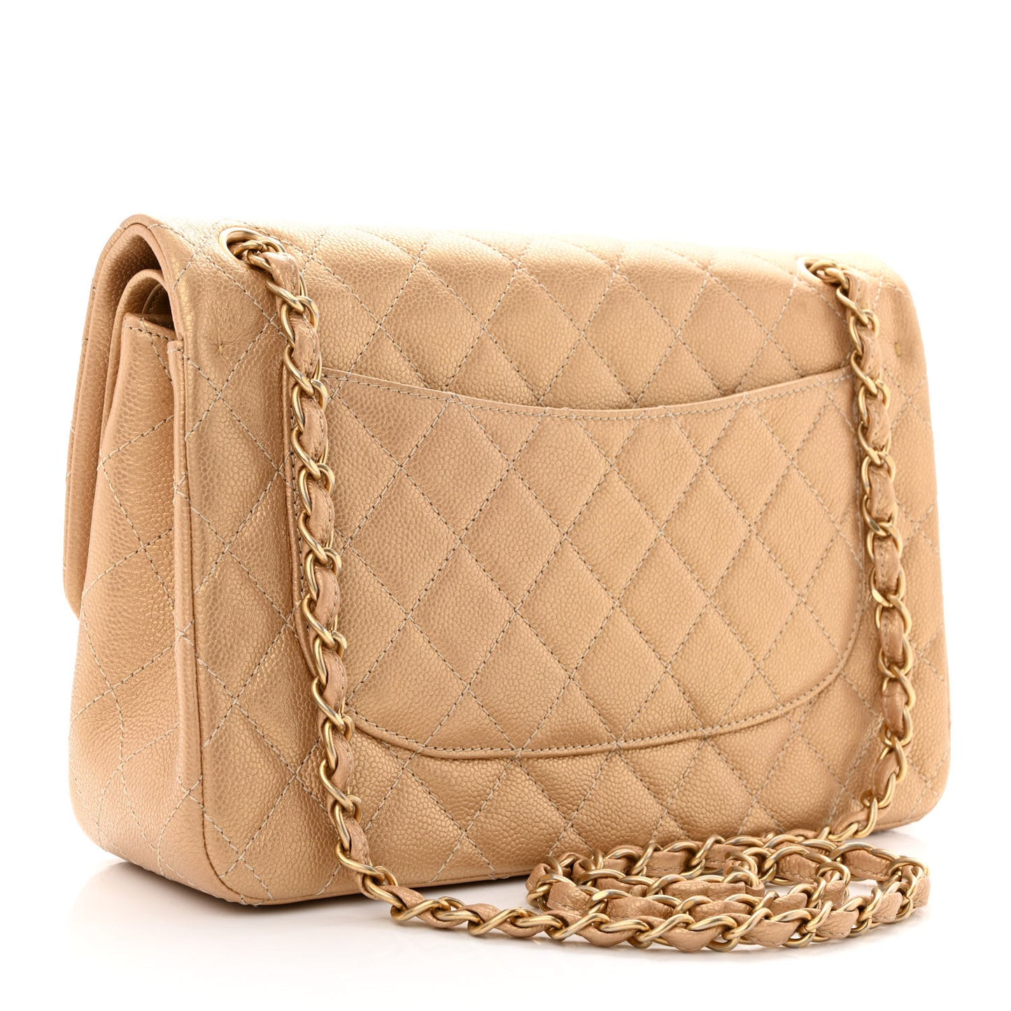 Pearly Caviar Quilted Jumbo Double Flap Gold