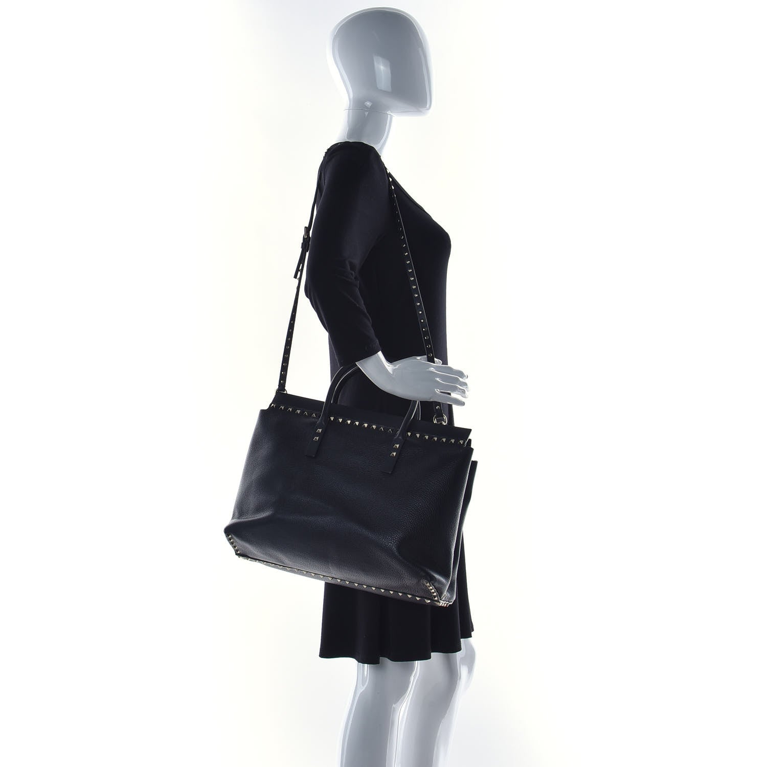 Valentino Garavani Grained Calfskin Rockstud Flip Lock Briefcase Tote Black 2 of 9