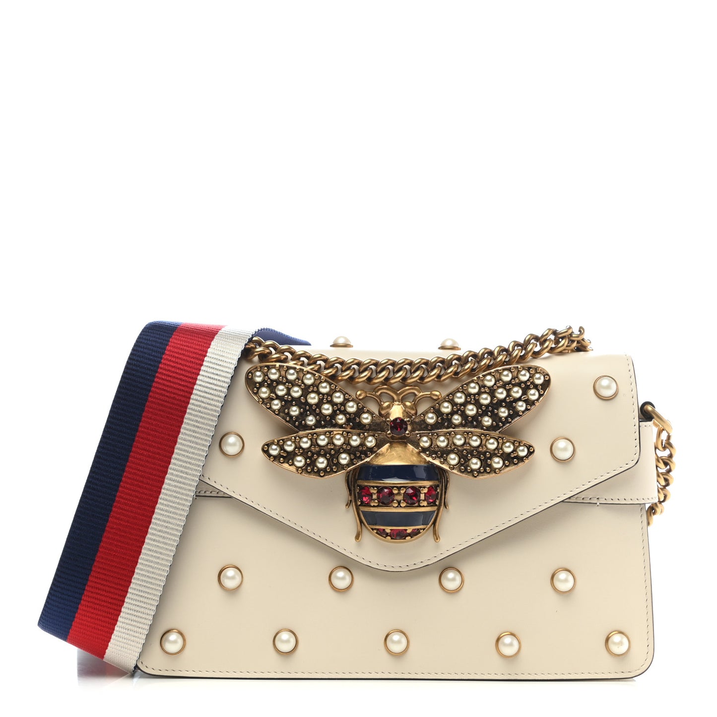 Nappa Pearl Studded Mini Queen Margaret Broadway Shoulder Bag Mystic White