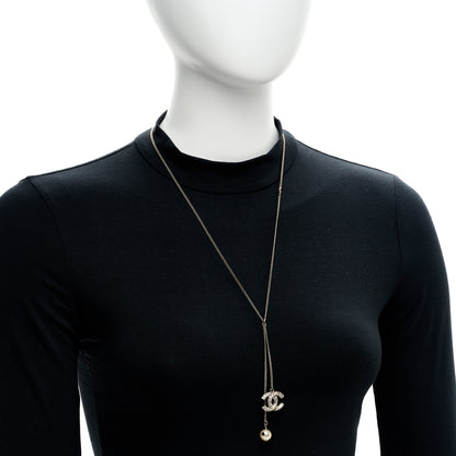 Chanel Baguette Crystal Pearl CC Lariat Necklace Silver 2 of 5