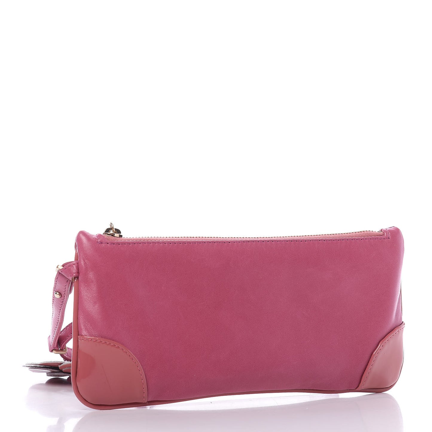 Lambskin Patent Leather Camellia Wristlet Pink