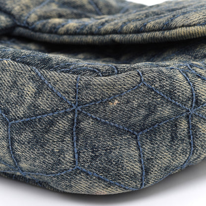 Chanel Denim Quilted Camellia Embroidered Medium Flap Blue 10 of 14