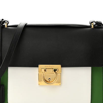 Salvatore Ferragamo Calfskin Colorblock Marisol Top Handle Shoulder Bag Black Green White 7 of 10