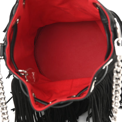 Christian Louboutin Suede Calfskin Fringe Marie Jane Bucket Black 5 of 12