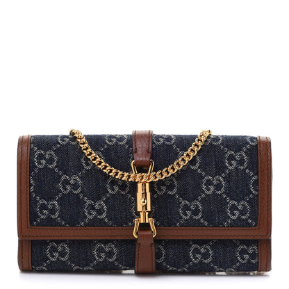 Gucci New Denim GG Monogram Jackie 1961 Chain Wallet Blue Tea Cuir 1 of 7