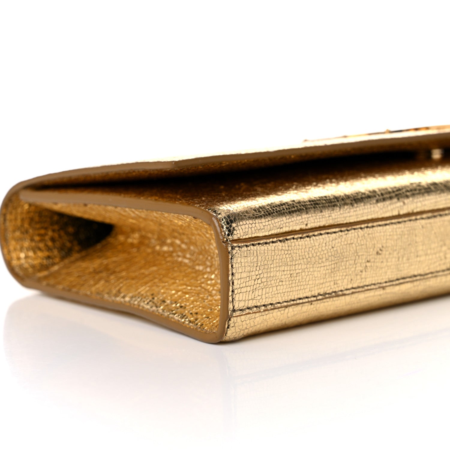 Saint Laurent Metallic Textured Calfskin Classic Monogram Cassandre Clutch Gold 7 of 9