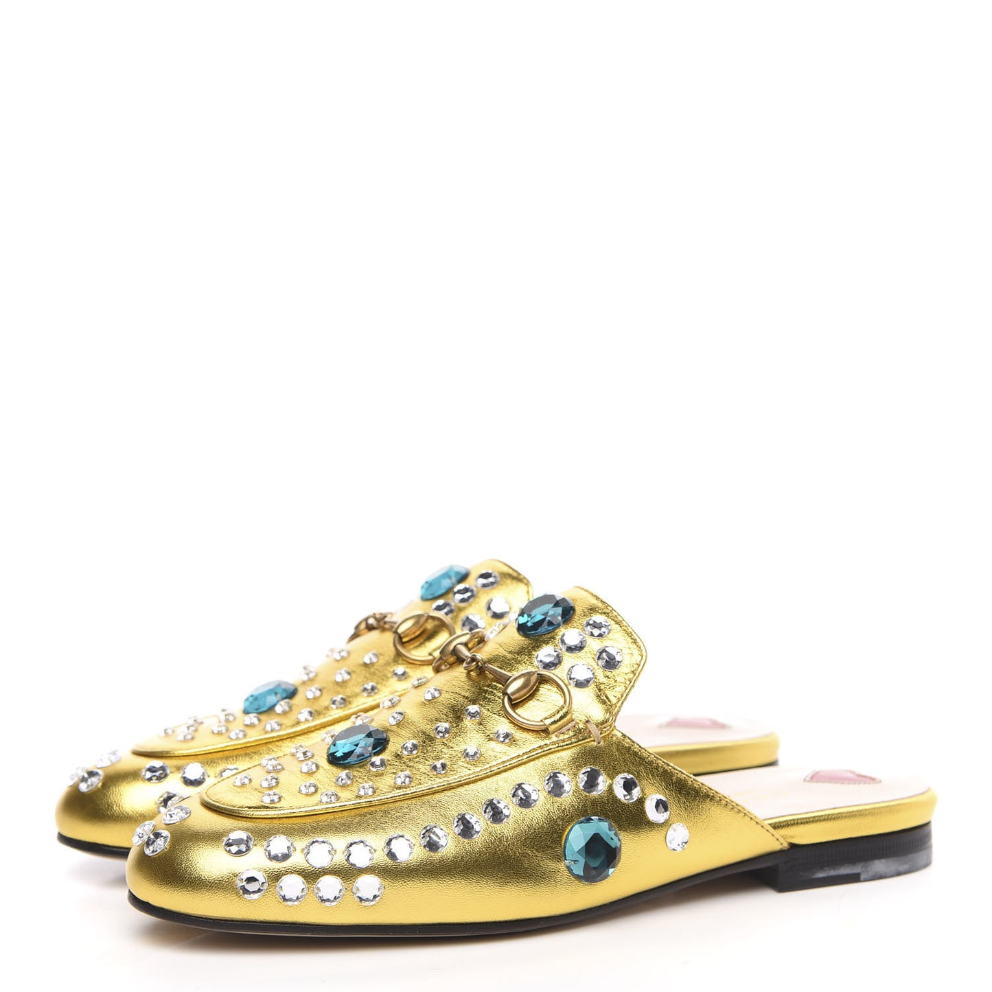 Metallic Nappa Crystal Womens Princetown Slippers 35.5 Gold