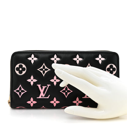Louis Vuitton Lambskin Embossed Monogram LV Ski Coussin Zippy Wallet Black Pink 2 of 8