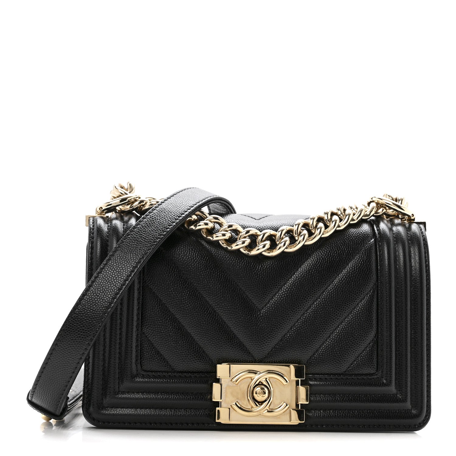 Chanel Caviar Chevron Quilted Small Boy Flap Black 1 of 12