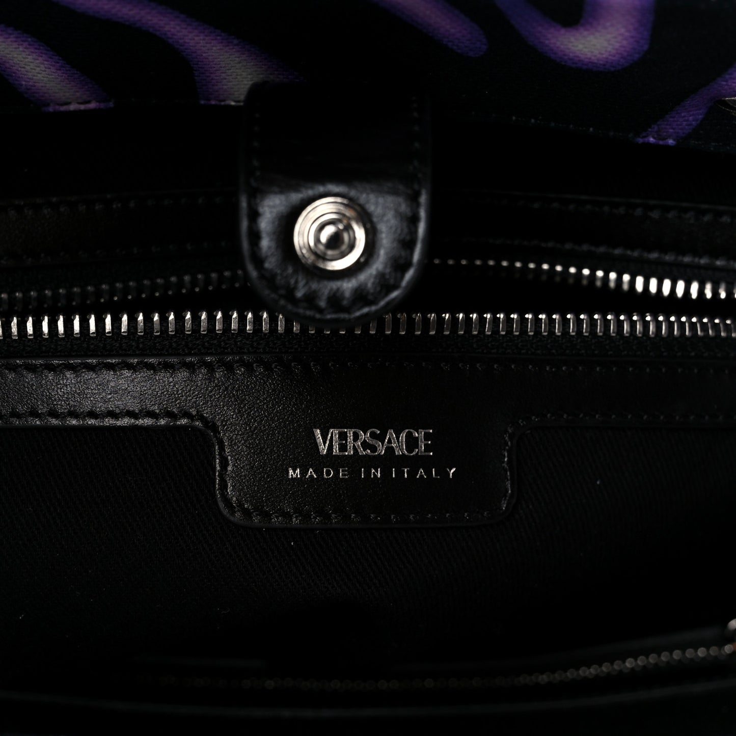 Canvas Calfskin Zebra La Medusa Small Tote Bag Purple Black