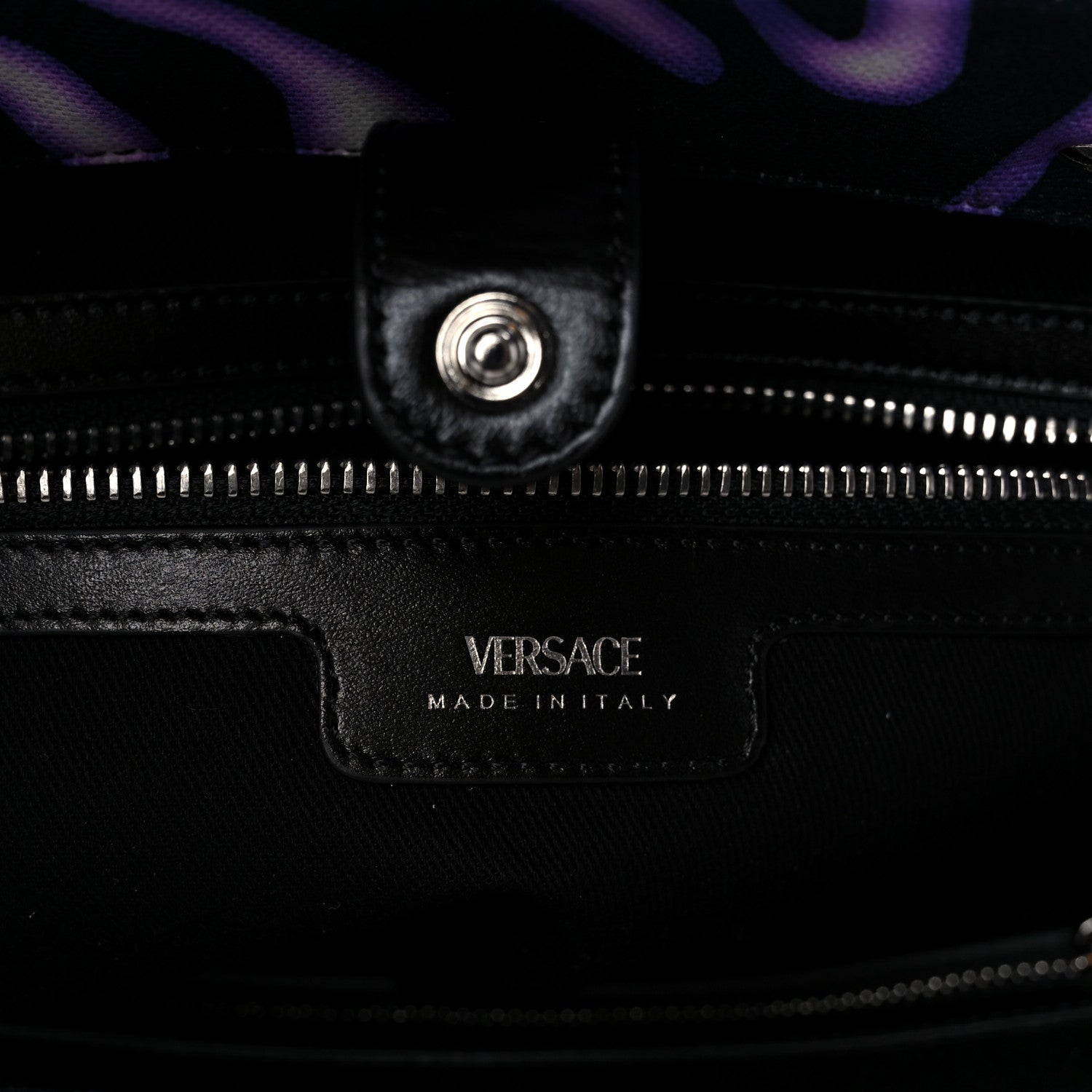 Versace Canvas Calfskin Zebra La Medusa Small Tote Bag Purple Black 6 of 10