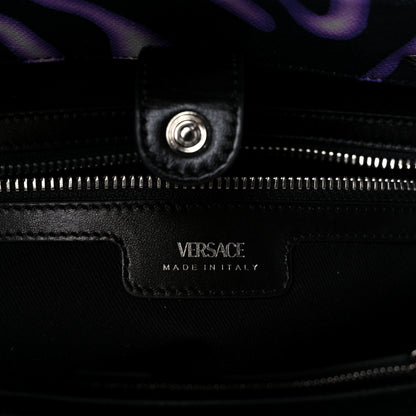 Versace Canvas Calfskin Zebra La Medusa Small Tote Bag Purple Black 6 of 10