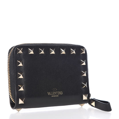 Valentino Garavani Calfskin Rockstud Zip Around Coin Case Card Holder Black 3 of 8