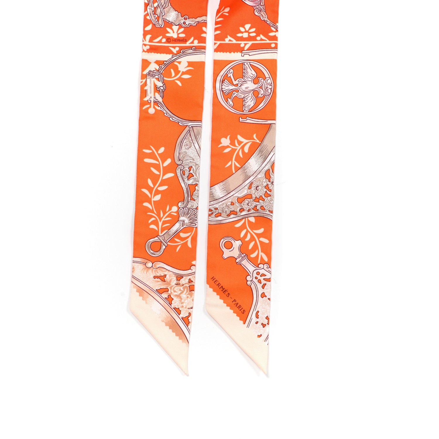 Hermes Silk Etriers Remix Twilly Orange Creme Beige 2 of 4