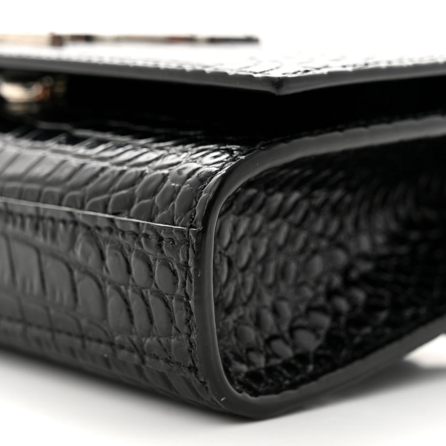 Calfskin Crocodile Embossed Monogram Kate Belt Bag Black