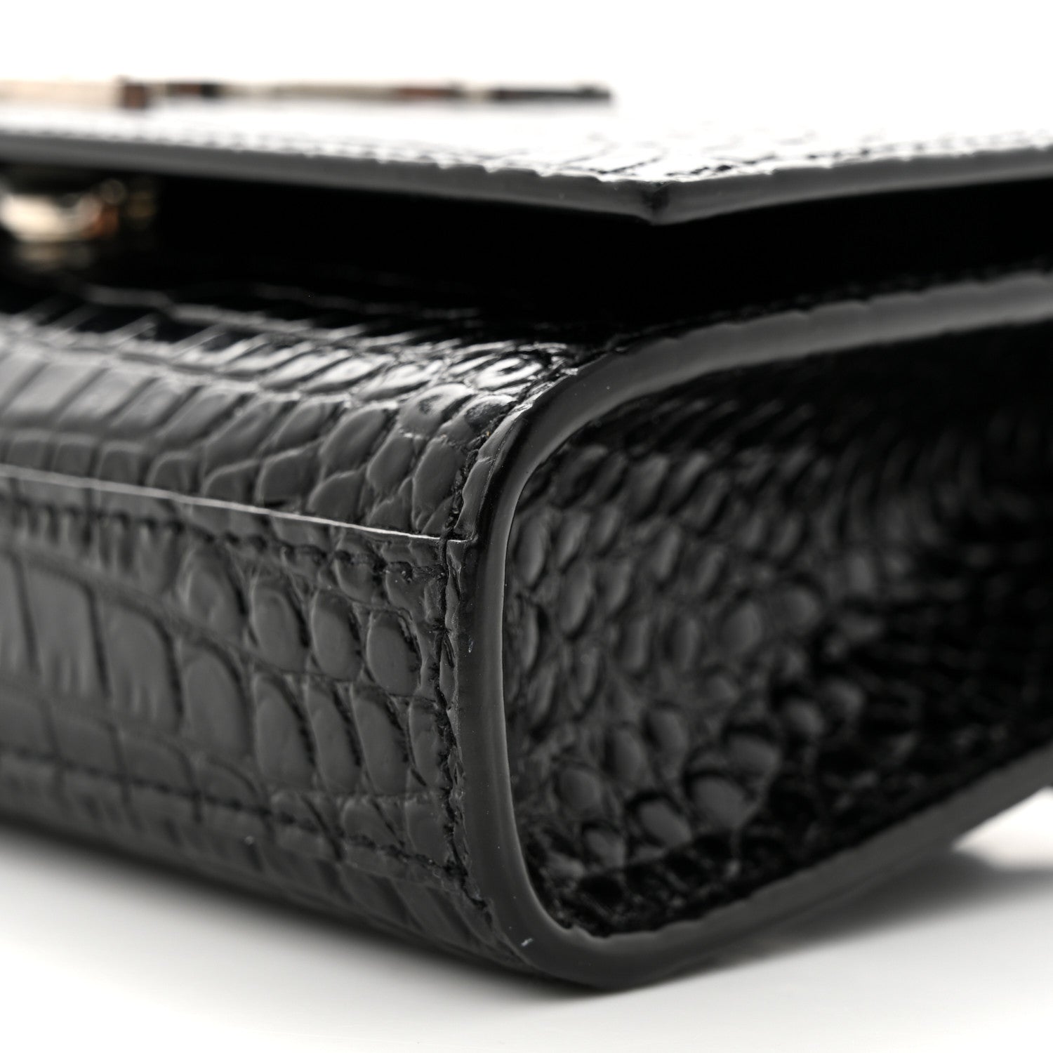 Saint Laurent Calfskin Crocodile Embossed Monogram Kate Belt Bag Black 9 of 9
