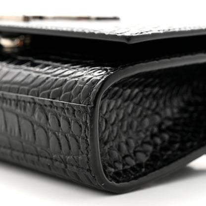 Saint Laurent Calfskin Crocodile Embossed Monogram Kate Belt Bag Black 9 of 9