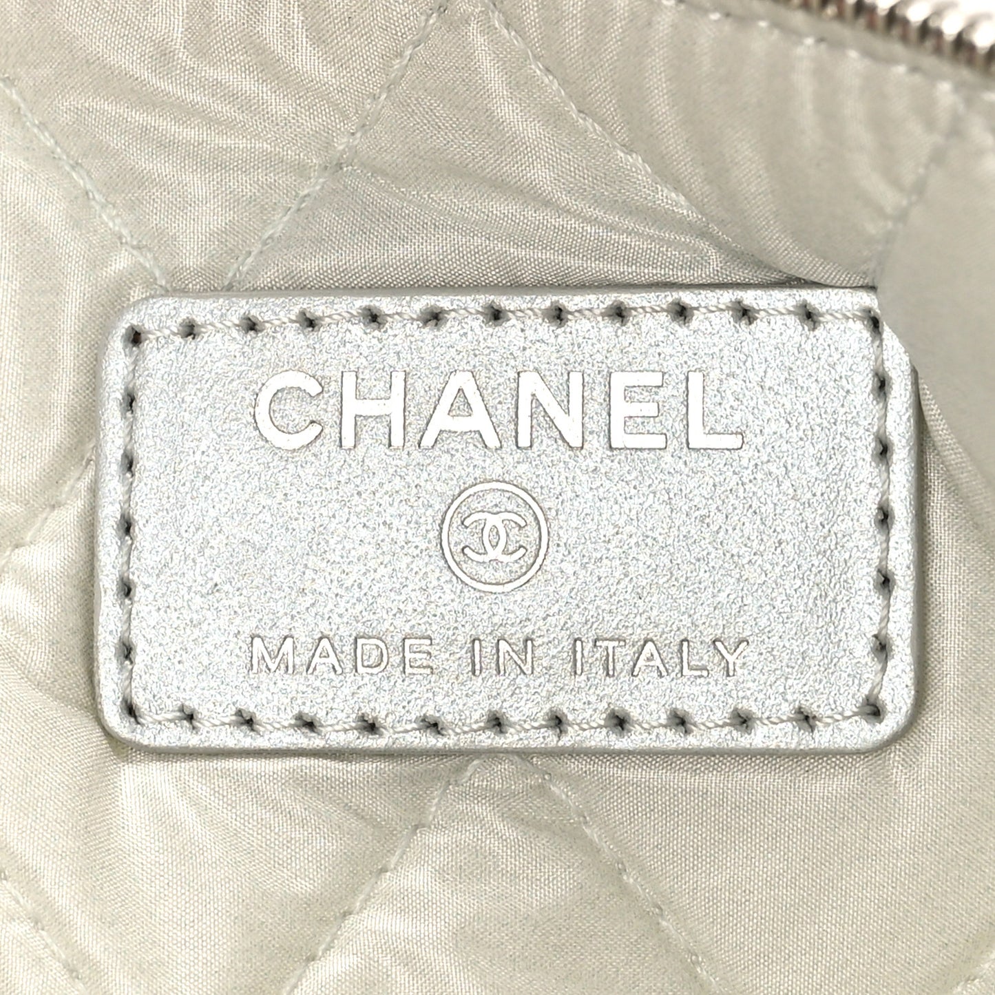 Metallic Lambskin Star Embossed Medium Cosmetic Pouch Light Silver