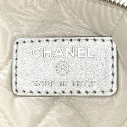 Chanel Metallic Lambskin Star Embossed Medium Cosmetic Pouch Light Silver 6 of 9