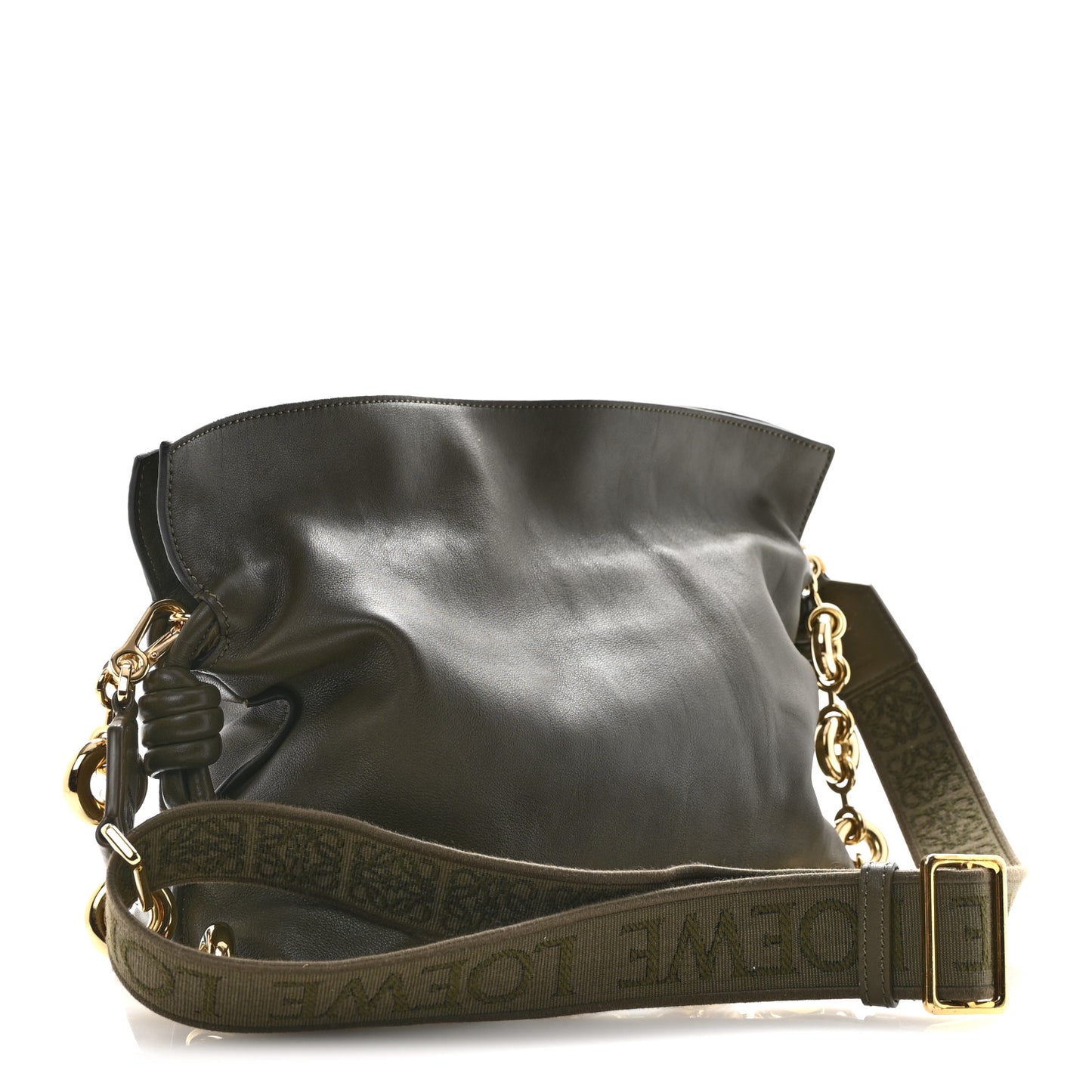Mellow Nappa Medium Donut Chain Flamenco Knot Clutch Dark Khaki