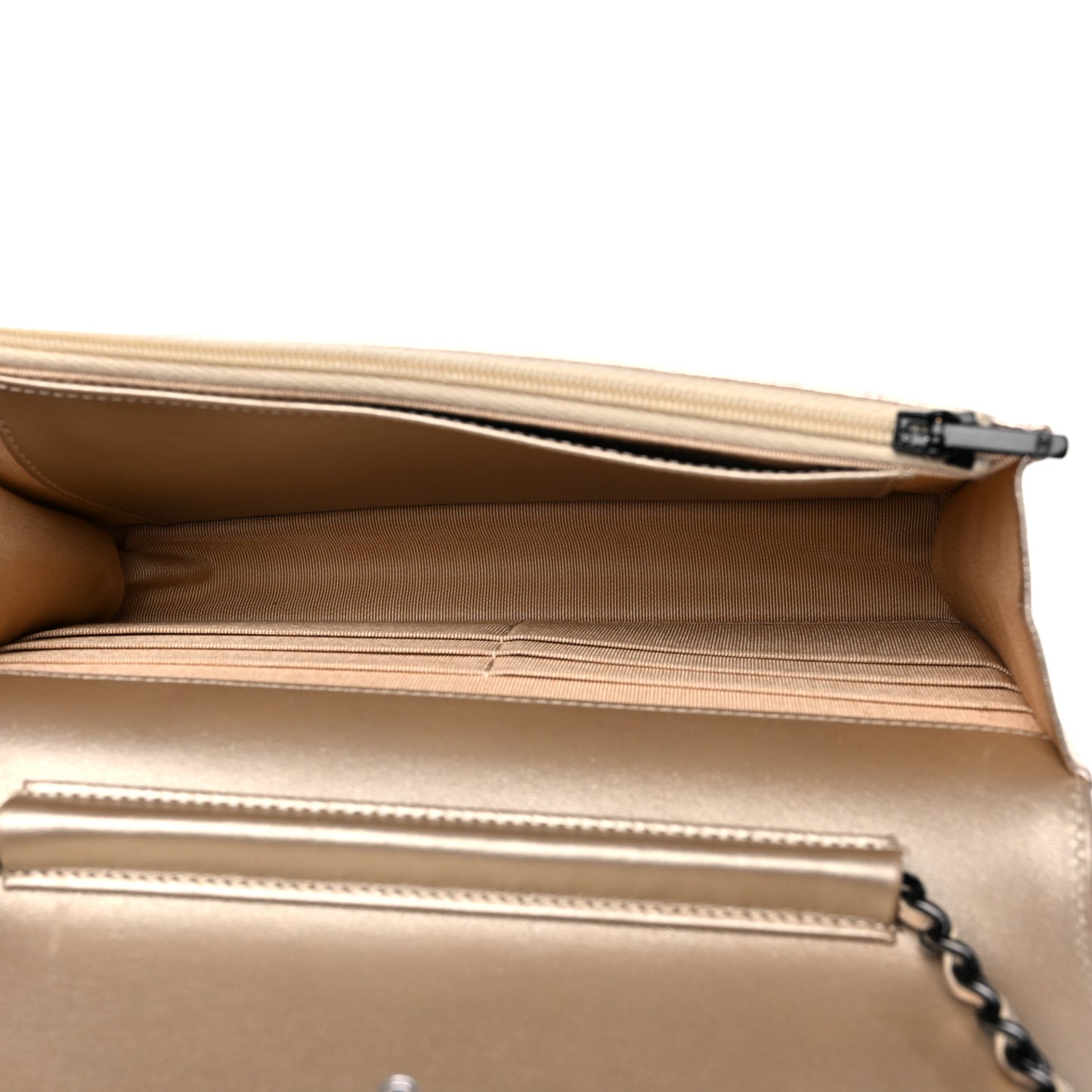 Metallic Lambskin Quilted Wallet On Chain WOC Gold Black