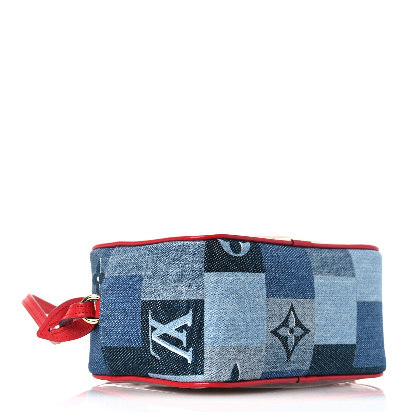 Denim Damier Monogram Patchwork PVC Beach Pouch Blue Rouge